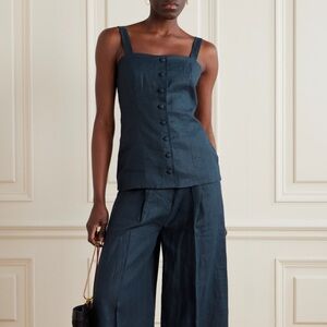 FAITHFULL Corbiere Linen Top Navy Medium US 6